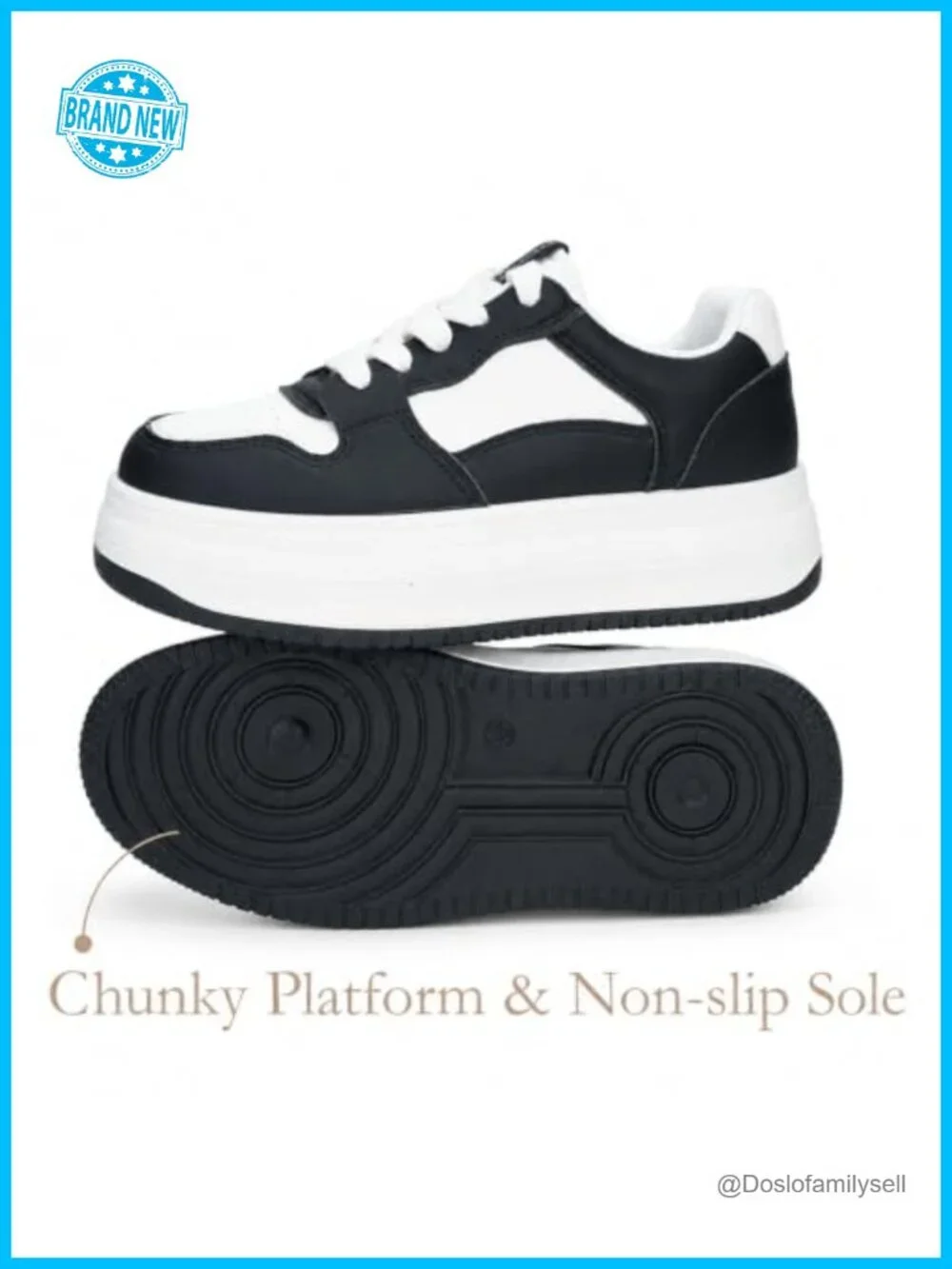 Platform Sneakers Chunky Lace-Up PU Leather Walking Casual Shoes